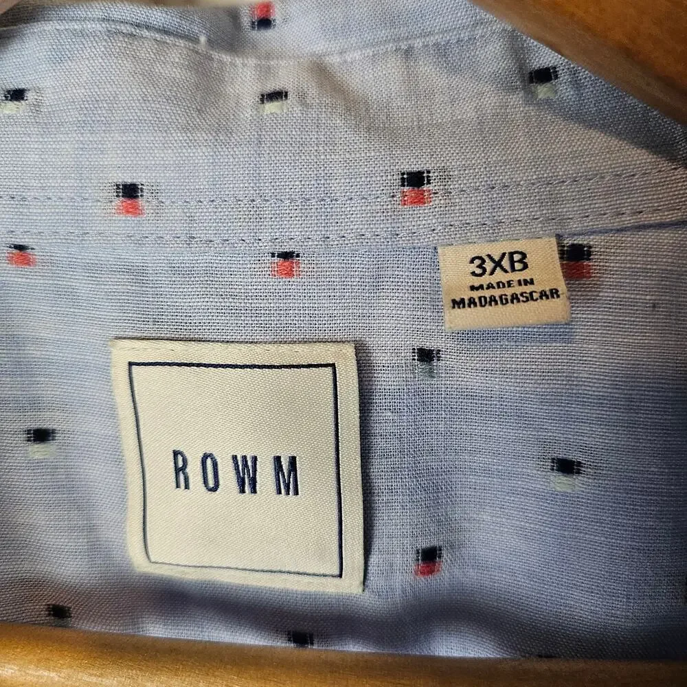 Rowm Big Button Down Shirt Mens 3XB Blue Speckled Casual Soft Cotton Long Sleeve